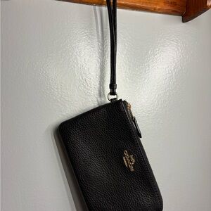 Coach Black Leather Wristlet with Gold Accents